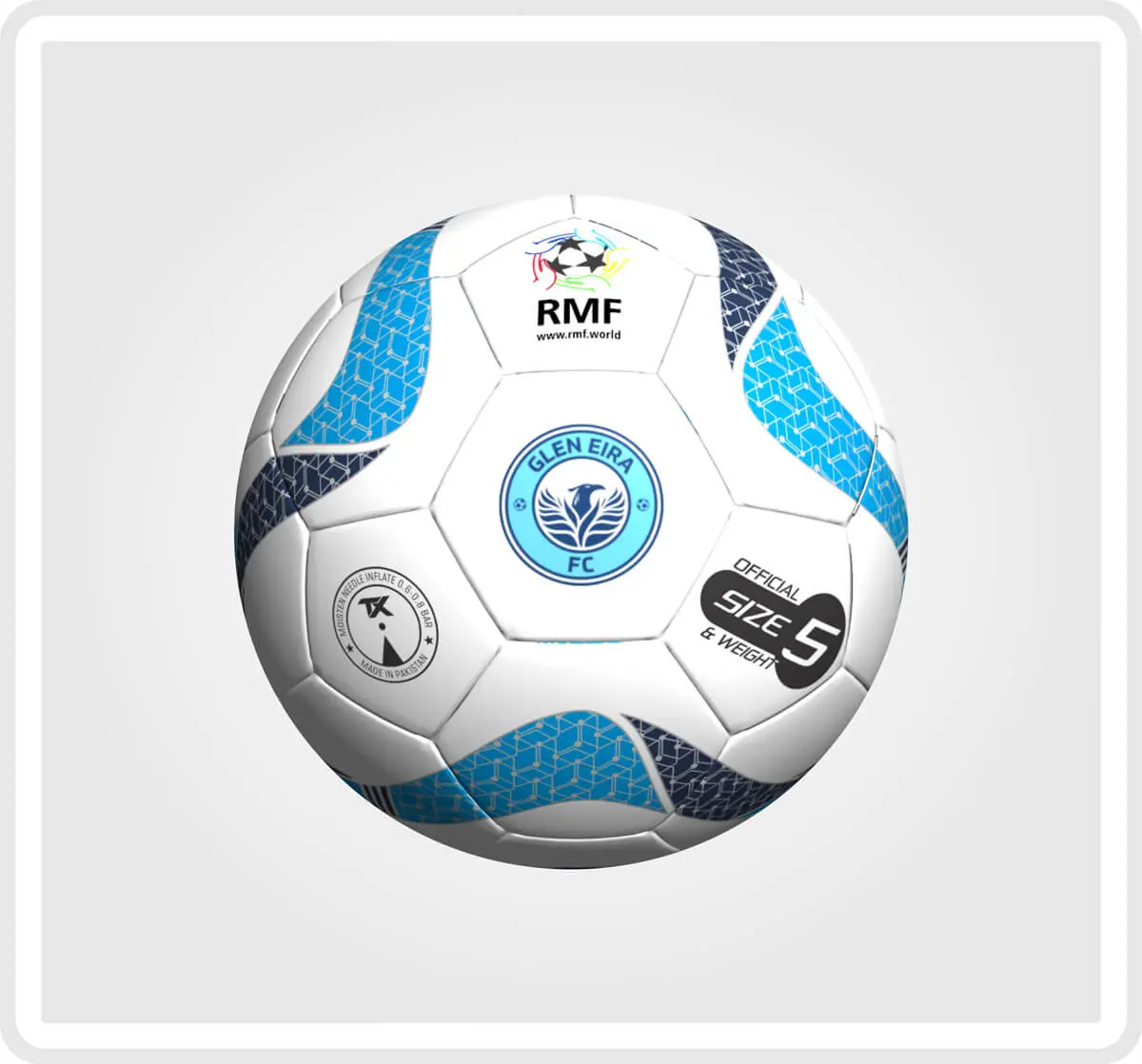 Custom TX ball in white and blue with a club crest